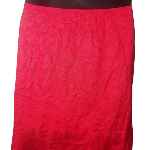 Chaps 100% Linen Tulip Hem Skirt A-line‎ Bright Red Side Zipper Lined Sz 14 NWT - Picture 4 of 9